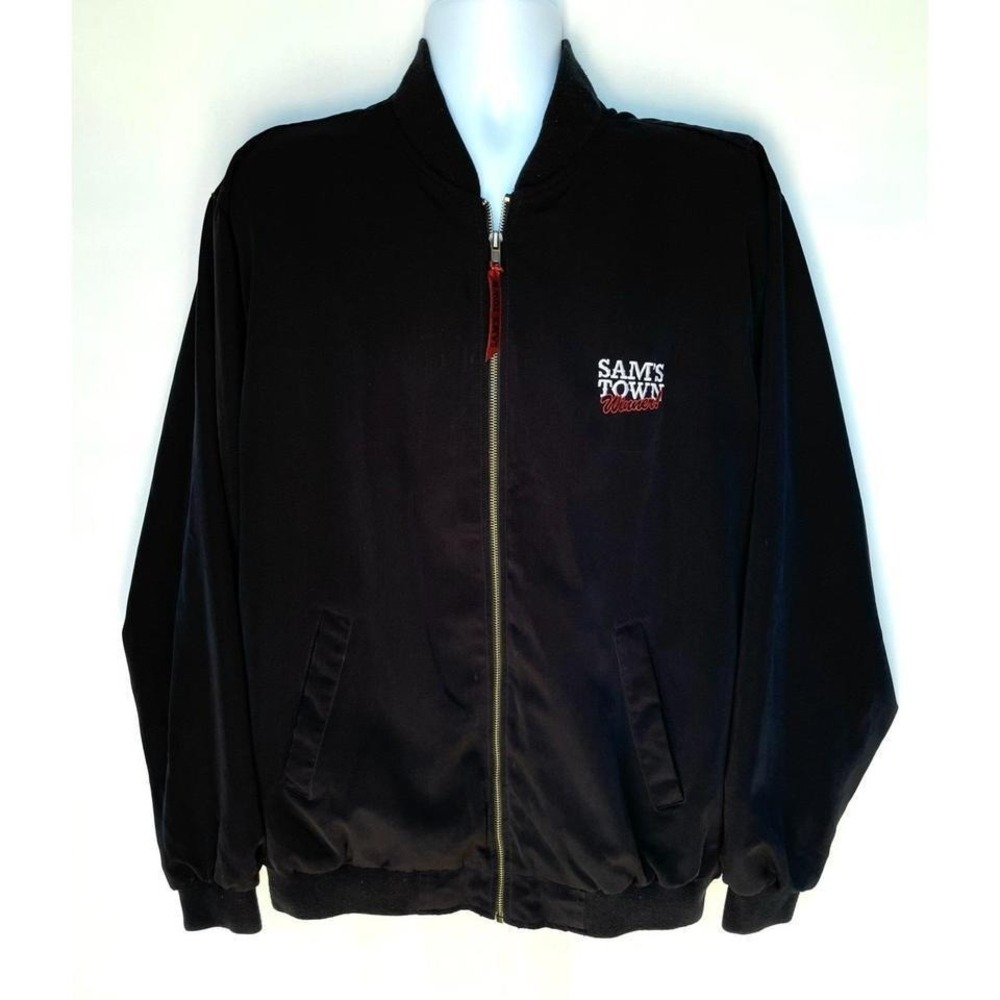 Vintage Sam's Town Las Vegas Black Zip Bomber Jacket Large